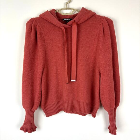 Express Hoodie Sweater puff sleeve Medium dusty rose pink cozy - Picture 1 of 10